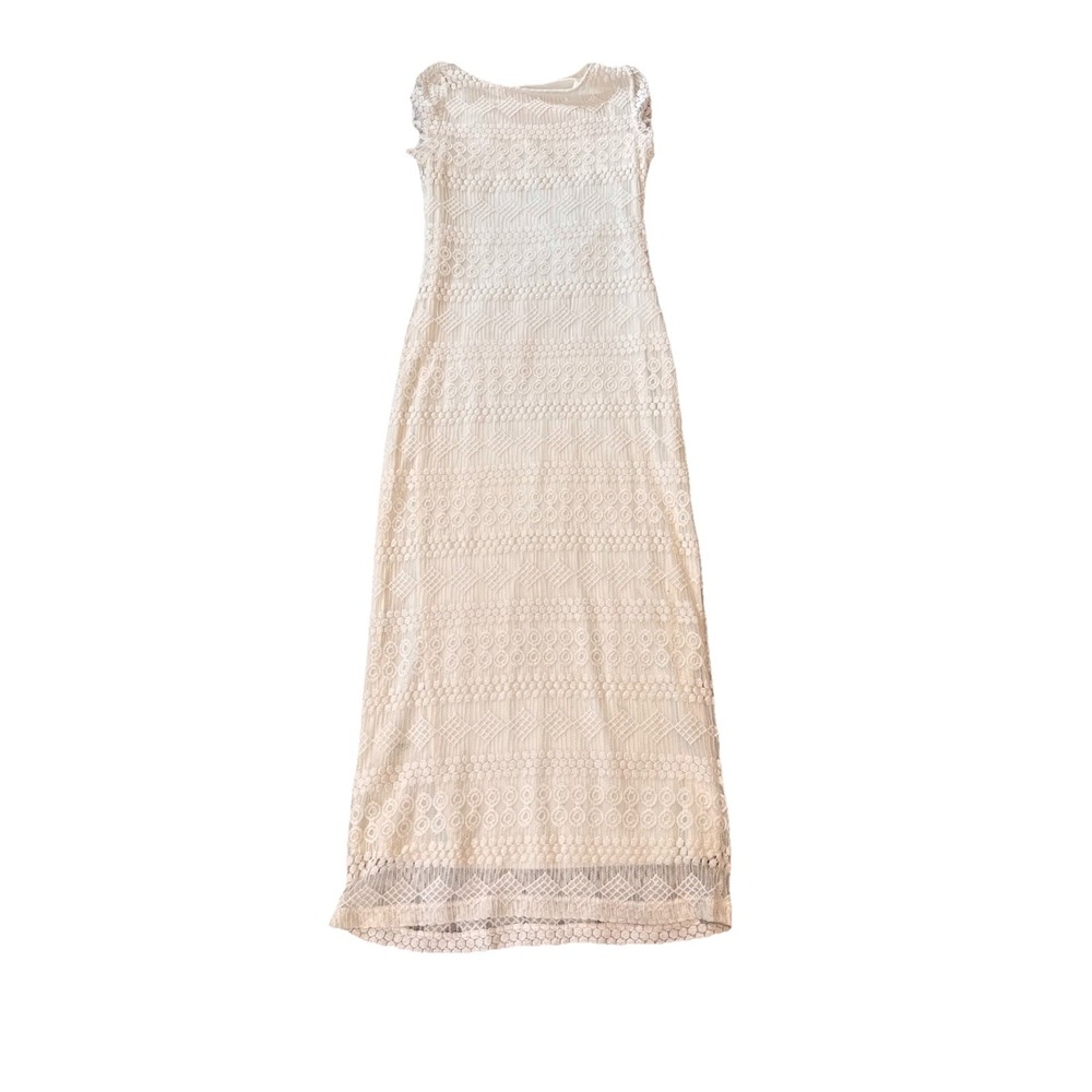Sharagano Ivory Lace Dress Size 8 Lace Fully Lined Sleeveless‎ Maxi Boho Hippie